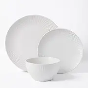 [Cadence & Co.] Maze 12-Piece Ribbed Dinner Set Matte Glaze Made with Natural Stoneware Durable Ceramics Microwave and Dishwasher Safe - White 4 Person