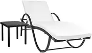 Sun Lounger, Outdoor Sun Lounge Patio Chaise Lounge Reclining Chair Recliner Chair Sun Lounger with Cushion & Table Poly Rattan Black