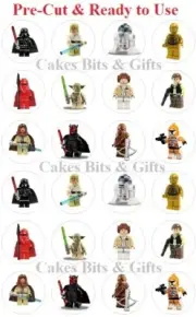 24x LEGO STAR WARS MIX Edible Wafer Cupcake Cake Toppers Pre Cut & Ready to Use.
