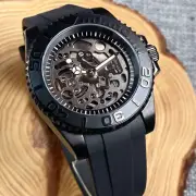 40mm Tandorio Skeleton Dial NH72A Automatic Diver Mens Watch Black PVD Case