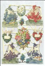 German Silver Glitter Scrap Die Cut - Valentine Sailboat Love EF7251G