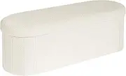 B FSOBEIIALEO Ottoman with Storage for Living Room, Sherpa Folding Storage Ottoman Foot Rest, 43.3 Inches Collapsible Bedroom Bench Cream White