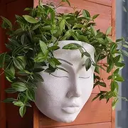 UPQQ Wall Planter Indoor Wall Plant Hanging Face Head Flower Pots for Room and Outdoor Garden's Fence Decor（White）