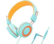 Kids Headphones Volume Limited Kids Headphones For Boys Girls Adjustable Headband Foldable Kids Headphones—Orange And Green