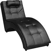 Chaise Longue with Pillow Black Faux Leather Living Room Chaise