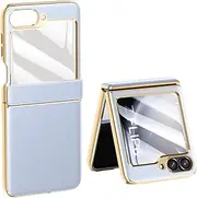 Case for Samsung Galaxy Z Flip5, Fashionable Lightweight Leather Case with Built-in Hinge Protection and Screen Protector (Light Purple,for Galaxy Z Flip5)