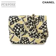 RARE CHANEL CHANEL Matlasse Mini Chain Shoulder Bag Canvas Leather Beige Black
