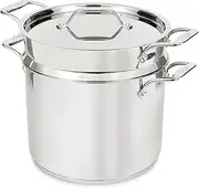 [All-Clad] Simply Strain Stainless Steel Stockpot, Multipot with Insert & Lid, 12 Quart Induction Oven Broiler Safe 600F, Strainer, Pasta Strainer with Handle, Steamer Pot, Pots and Pans, Silver