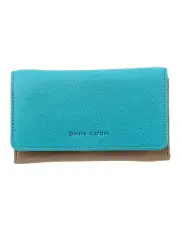 [PIERRE CARDIN] Leather Tri-Fold Wallet in Turquoise-Taupe