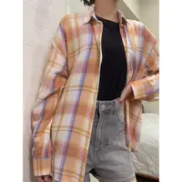 在飛比找蝦皮購物優惠-H:connect韓國品牌格子襯衫外套 橘色 夏天 遮陽襯衫