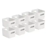 1.5 L Mini Ribbed Storage Bin, Decorative Plastic Storage Baskets, White, 8 Pack
