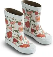 [Wheat] Unisex Children's Wellington Boots with Wave Print Muddy Natural Rubber Rain Shoe