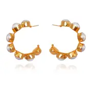 Culturesse Annalisa Natural Pearl 24K Pure Gold Plated Earrings For Pierced Ears