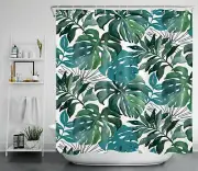 Tropical Plants Monstera Green Leaf Watercolor Shower Curtain Set Bathroom Decor