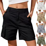 Shorts For Women Cargo Shorts Knee Length 6 Pockets Elastic Waist Long Shorts