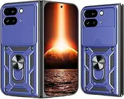 CSmall Military Grade Case for Google Pixel 9 Pro Fold (NOT Pixel 9), Shockproof Design with Slide Camera Lens Cover and Rotating Ring Kickstand Case for Google Pixel 9 Pro Fold SJ Blue