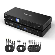 MST KVM Switch for 4 Computers 2 Monitors, 4K@60Hz, HDMI+DP+USB-C USB 3.0 Dockin
