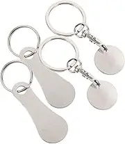 jojofuny 4pcs Stainless Steel Shopping Cart Token Key Ring Removable Trolley Opener for Supermarket Use and Practical Keychain for Unlocking