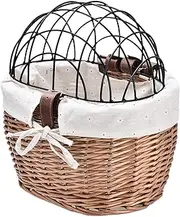 Bike Pet Carrier - Pet Basket | Pet Bike Basket | Cat Bike Basket | Willow Front Woven Bike Basket with Wire Mesh Cover | Detachable Bike Dog Carrier | Bike Pet Carrier Basket for Bike Riding