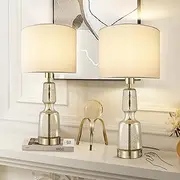 Bedside Lamps Set of 2, Dimmable Bedside Table Lamp for Bedrooms Living Room, 61cm 3-Way Touch Bedside Lamps with White Fabric Shade, Nightstand Lamps with Touch Control (2 Bulbs Included)