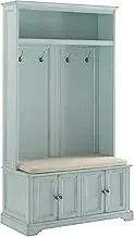 Holbrook Hall Tree with Shoe Rack Bench and Coat Hooks for Hanging Storage, Distressed Seafoam Blue