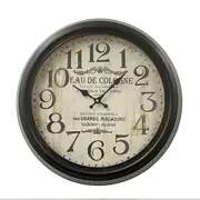 Antique Large Wall Clock Metal Frame Round Black Home Office Decor