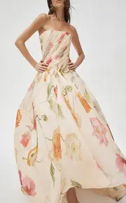 [Carolina Herrera] Pleated Crepe Organza High-Low Gown