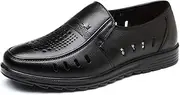 WZQDM Nonchalant Loafers Shoes for Men Vegan Leather Round Toe Slip on Hollow Out with Hand Stitching Metal Decoration Solid Color Slip Resistant Mat (Color : Black, Size : 41 EU)
