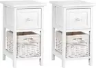 Bedside Table Set of 2 White Bed Baskets Side Tables Storage Small Narrow