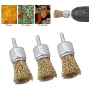 3pc Brass Wire Cup Wheel Brush Set For Drill Steel Metal Cleaning Rust Sanding