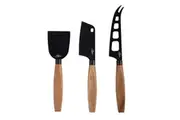 3pc Pizzazz Non-Stick Stainless Steel Cheese Knives w Acacia Wood Handle Set