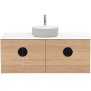 CIBO 1200mm Oak Mornington Wall Hung Vanity With Light Grey / White Basin And Black Handles