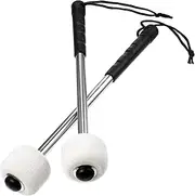 PartyKindom 2 Pcs Lightweight Stainless Steel Drumsticks with Wool Felt Heads Slip Handles for Beginner Drummers Easy to Carry School Bags Backpacks