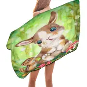 Cute Kids Drawings Mushrooms Bunny and Chipmunk Microfiber Beach Towel