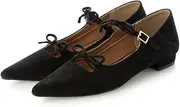 [EVOL] (イーボル) Evor IX5433 Women's Double Ribbon Soft Pointed Pumps, black suede, 23.5 cm