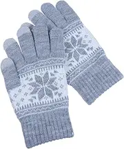 [Beavorty] 1 Pair Snowflake Touch Screen Gloves for Winter Warm Grey Knitted Full Finger Gloves for Cold Phone Use Friends