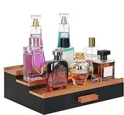 Perfume Display Stand - 3 Tier Wood Perfume Display Tray with Drawer - Home Decor for Bathroom and Bedroom Vanity Organizer Storage