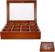 Wooden Tea Bag Storage Box with 12 Compartments, Plexiglass Lid, Vintage Style