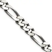 28 Inch Sterling Silver Antiqued 9mm Figaro Chain