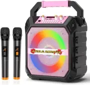 Portable Karaoke Machine with 2 Wireless Microphones, Supports TF/SD/USB, AUX