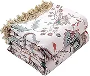 100% Cotton Boho Throw - Reversible Double-Sided Floral Design, Large 3 Seater Sofa Throws, Multi-Purpose Blanket for Bed, Couch, or Decor