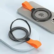 ELEPIK Magnetic Phone Grip Holder Kickstand, iPhone Ring Stand for Hand, Removable Magsafe Accessories for iPhone 15,14, 13, 12 11 Pro/Max/Plus/Mini,Samsung, Google (Black-Orange)