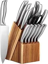 HOLIDYOYO Complete Kitchen Knife Set 15-Piece Stainless Steel Knives Block Storage Easy to Present