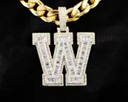2 Ct Baguette & Round Moissanite Letter W Men's Pendant 14K Yellow Gold Plated