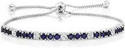 [Gem Stone King] Sterling Silver Blue Sapphire and White Diamond Tennis Bracelet Jewelry for Women's 2.05 cttw Fully Adjustable Up to 9 Inch