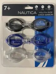 Nautica Youth Size 3 Pack Goggles 7+ /Latex Free/ PVC Strap/Polycarbonate Lens