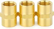 Brass Pipe Fitting, Hex Coupling 1/4" NPT Female x 1/4" NPT Female Thread Adapter(3-PACK)