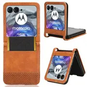 For Motorola Razr 50 5G/ Razr 2024 5G Case Retro Texture Leather+PC Phone Cover with Card Slot Brown
