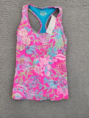 Lilly Pulitzer Tank Top Womens XXS Pink Isle Mina Bra Shell Me UPF 50+ Luxletic
