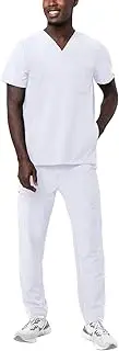 [Adar Uniforms] Adar Addition Go-Everyday Scrub Set for Men - Stylish Scrub Top & Cargo Scrub Pants - A9800 - White - XS